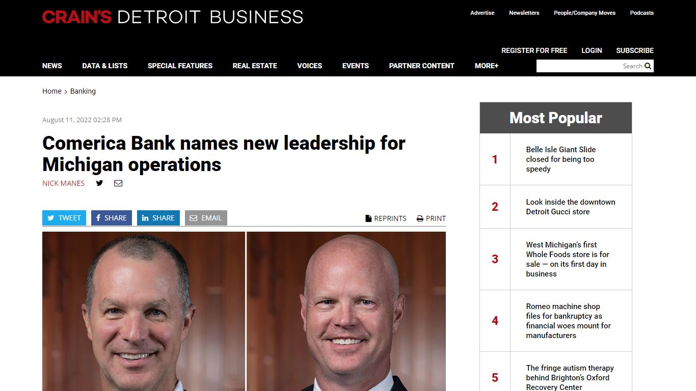 Comerica Bank names new leadership for Michigan operations